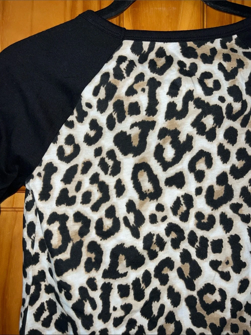 Justice Black Raglan Leopard Print Long Sleeve Tee with Rhinestone Pocket